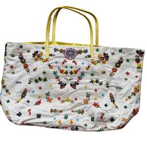 Fendi White Canvas Beaded Roll Tote Bag
